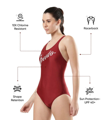Women's Endura Brite Heritage Logo Racerback One Piece Swimwear - Oxblood & White