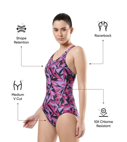 Women's Endurance 10 Hyperboom Printed Racerback One Piece Swimwear - True Navy & Berry