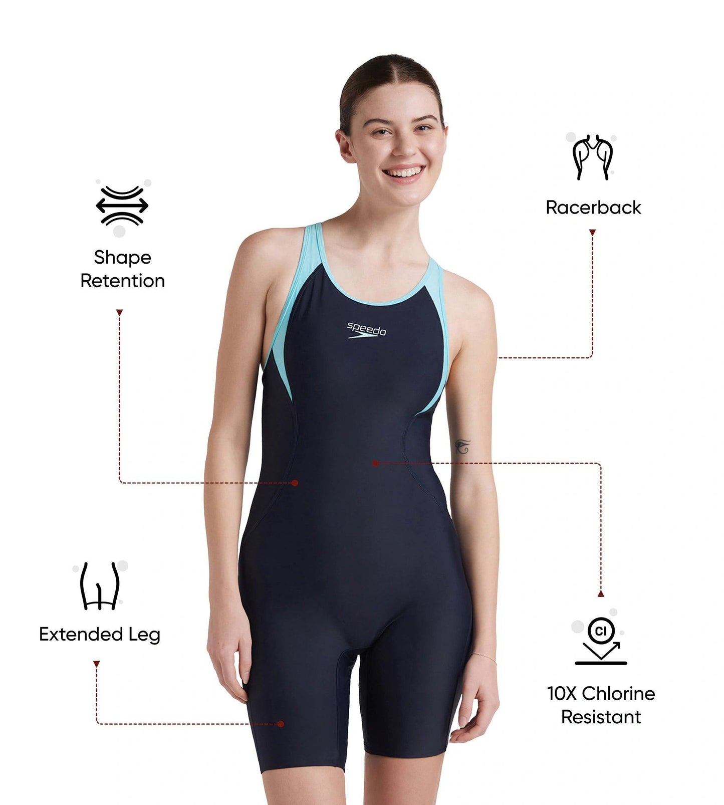 Women's Endurance 10 Essential Panel Racerback Legsuit Swimwear - True Navy & Marine Blue