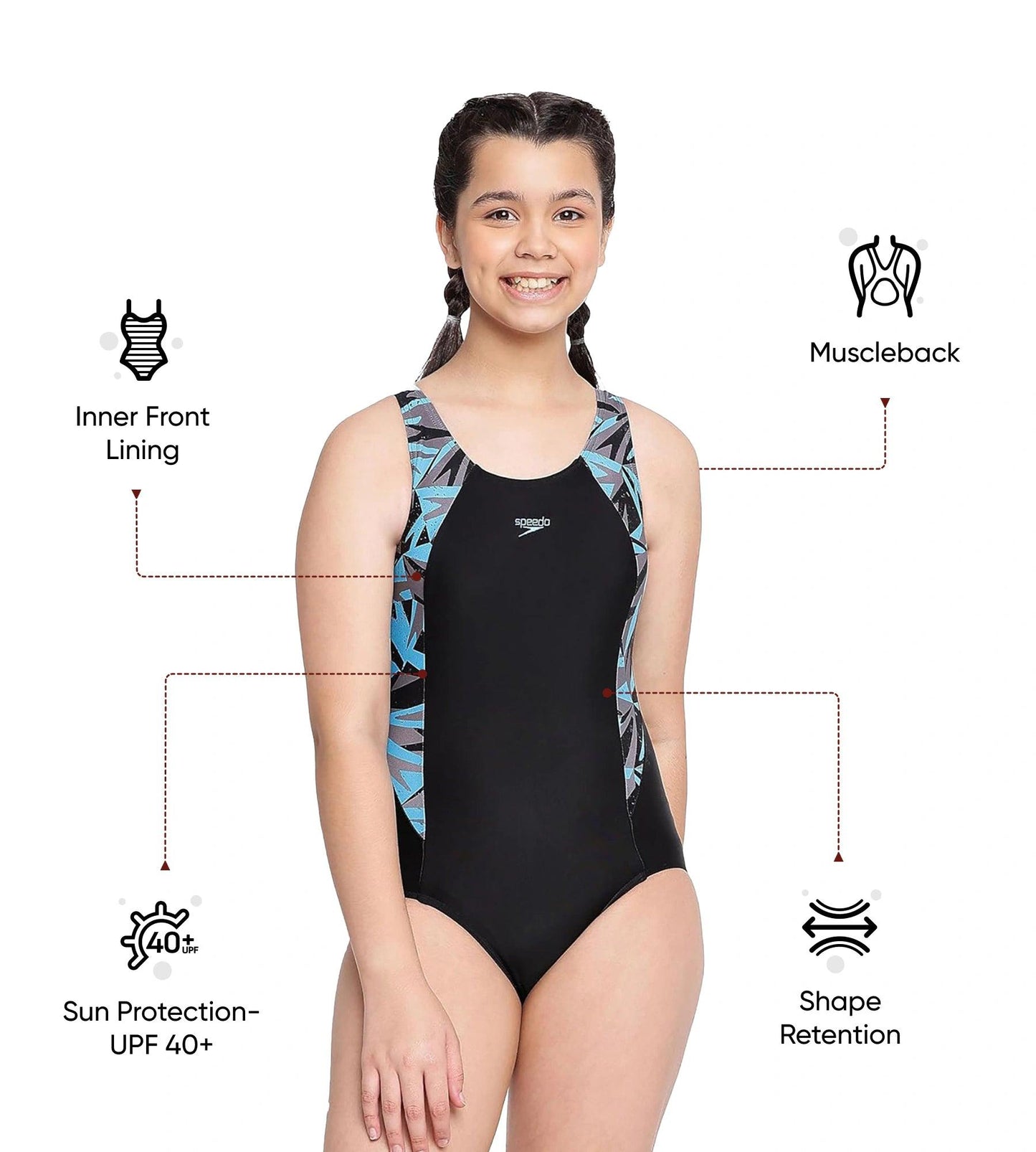 Girl's Endurance 10 Hyperboom Splice Muscleback One Piece V-Cut Swimsuit - Black & Bolt