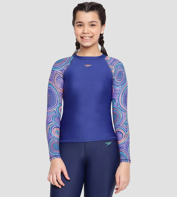 Girl's Recycled Endura Brite Print Long Sleeve Suntop - Ammonite & Soft Coral