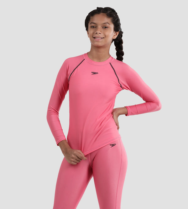 Girl's Recycled Endura Brite Long sleeve Suntop - Fandango Pink & True Navy