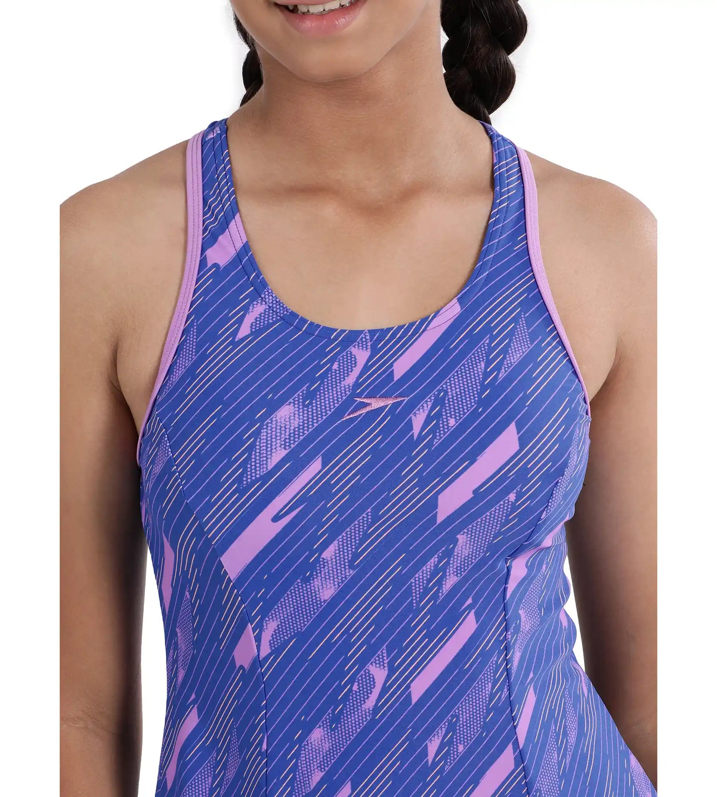 Girl's Endurance Printed Racerback Swimdress With Boyleg - Sweet Purple & True Cobalt_6