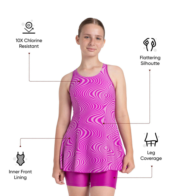 Girl's Endurance10 Racerback Swimdress With Boyleg - Diva & Dusty Lilac