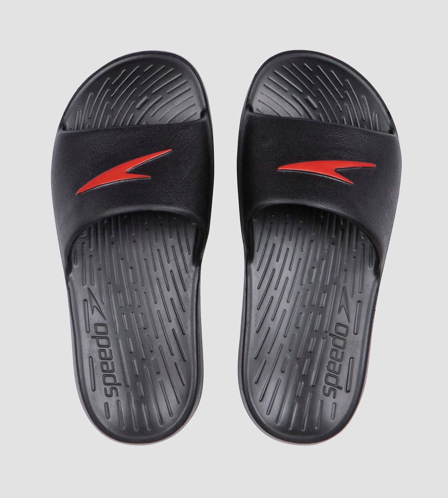 Unisex Junior's Single Colour Slides For Boys and Girls - Black & Lava Red