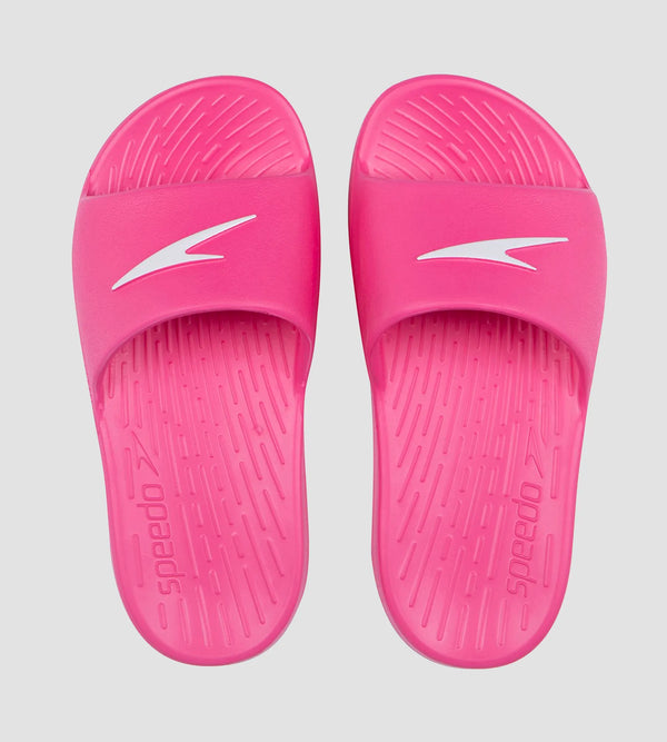 Unisex Junior's Single Colour Slides For Boys and Girls - Electric Pink & White