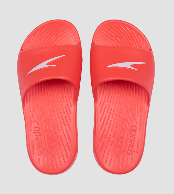 Unisex Junior's Single Colour Slides For Boys and Girls - Lava Red & White