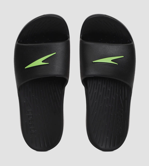 Unisex Junior's Single Colour Slides For Boys and Girls - Black & Atomic Lime