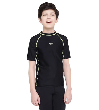 Boy's Endurance Short Sleeve Suntop - Black  &  Spritz