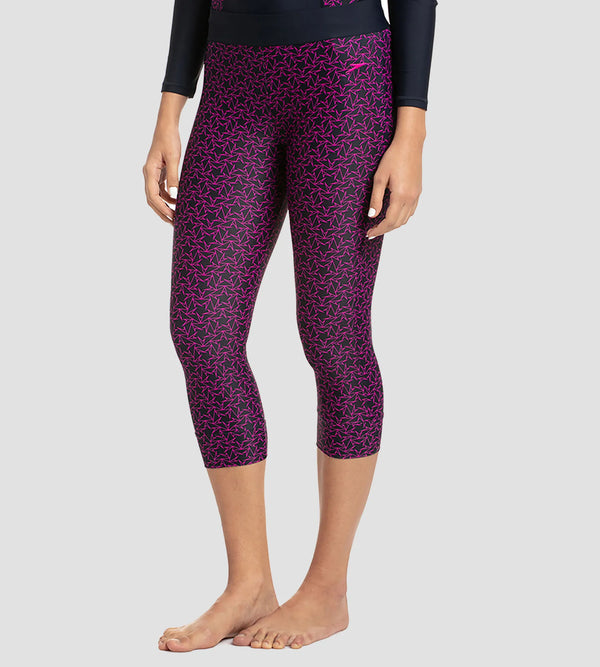 Women's Endurance 10 Printed Contrast Swim Capri - True Navy & Electric Pink