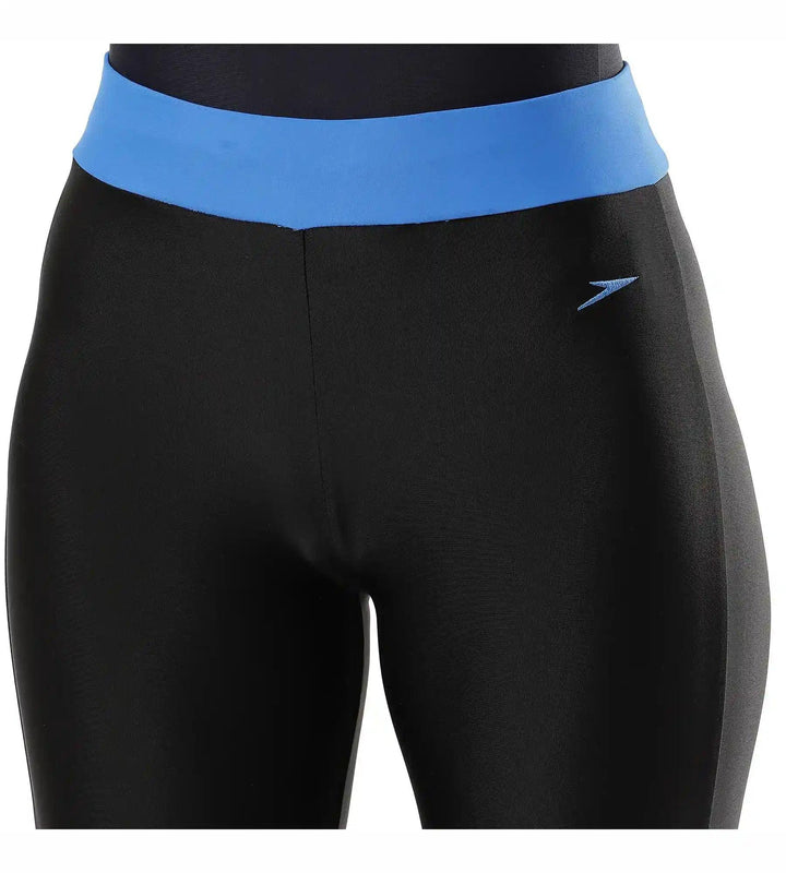 Women's Solid Contrast Leggings - Black & Bondi Blue_6