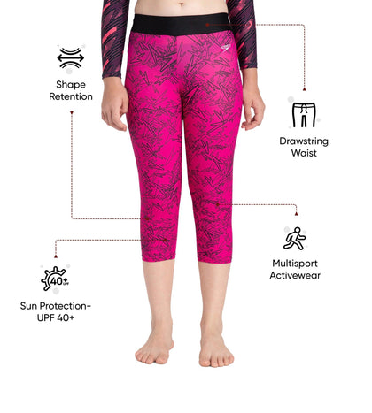 Girl's Endurance 10 Astropop Printed Swim Capri - Black & Electric Pink