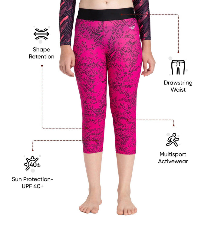 Girl's Endurance 10 Astropop Printed Swim Capri - Black & Electric Pink