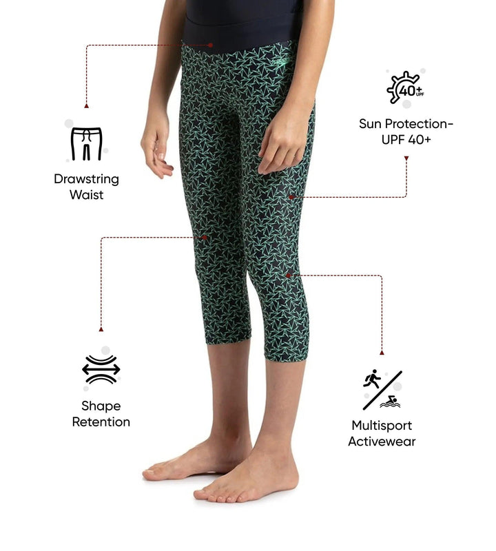 Girl's Endurance 10 Boomstar Printed Active Capri - True Navy & Green Glow
