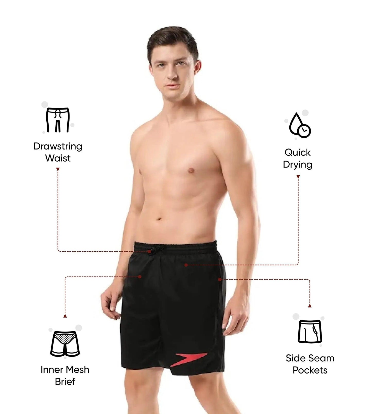 Men's Xpress Lite Essential Placement Printed Watershorts - Black & Fed Red