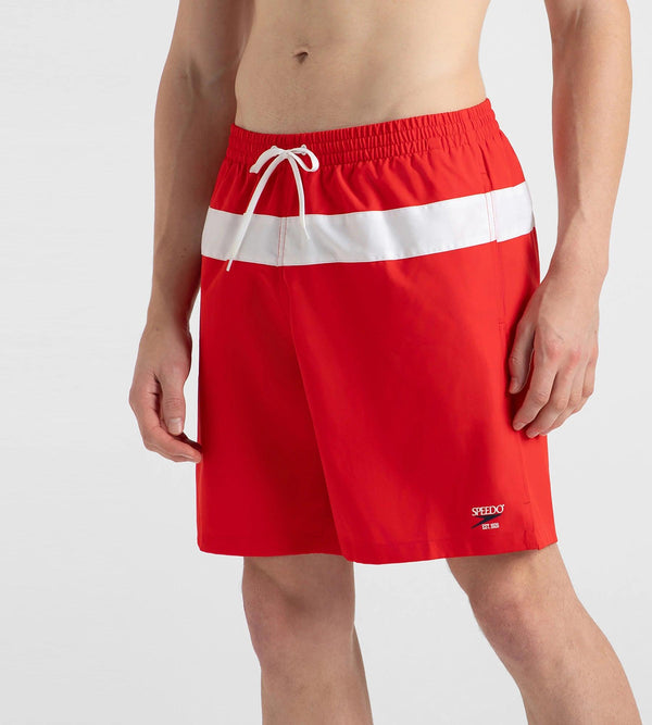 Men's 4 Way Comfort Stretch Volley Watershorts With Side Pockets - High Risk Red & White