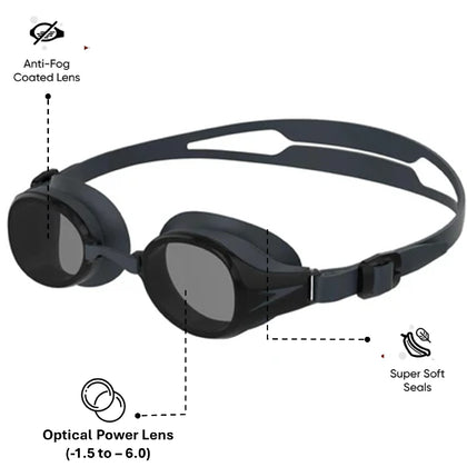 Unisex Adult Hydropure Optical Power Lens Swim Goggles - Black & Smoke