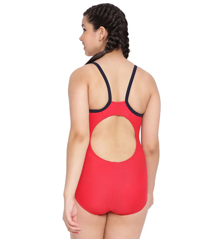 Girl's Endurance Heritage Logo Thinstrap Muscleback Swimwear - Fed Red & True Navy_4