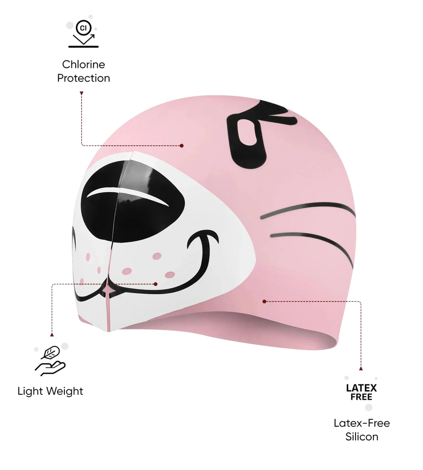 Unisex Kids Seal Print Swim Cap For Tots - Boys and Girls - Pink & Black