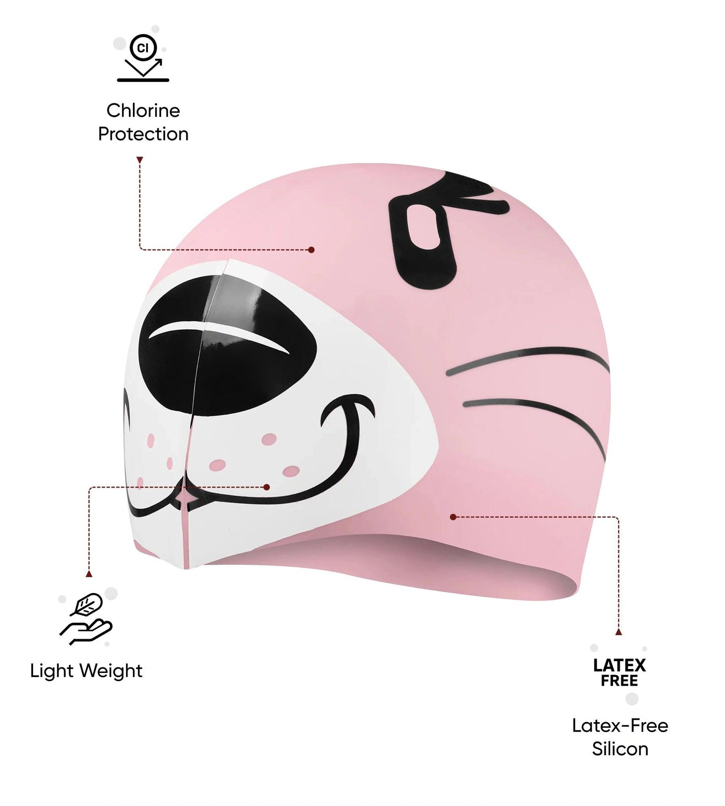 Unisex Kids Seal Print Swim Cap For Tots - Boys and Girls - Pink & Black