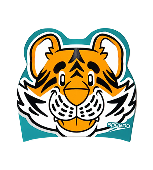 Unisex Kids Tiger Print Swim Cap For Tots - Boys and Girls - Orange & Green