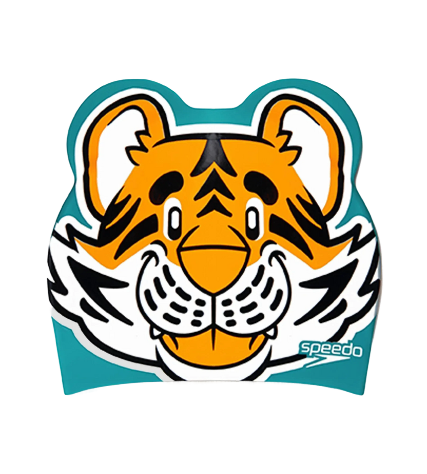 Unisex Kids Tiger Print Swim Cap For Tots - Boys and Girls - Orange & Green