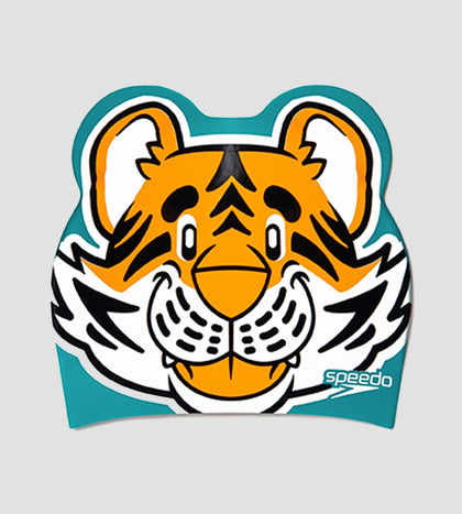 Unisex Kids Tiger Print Swim Cap For Tots - Boys and Girls - Orange & Green