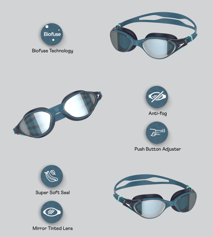 Unisex Adult Biofuse 2.0 Anti Fog Mirror Lens Swim Goggles For Men and Women - Sna Black & Grey