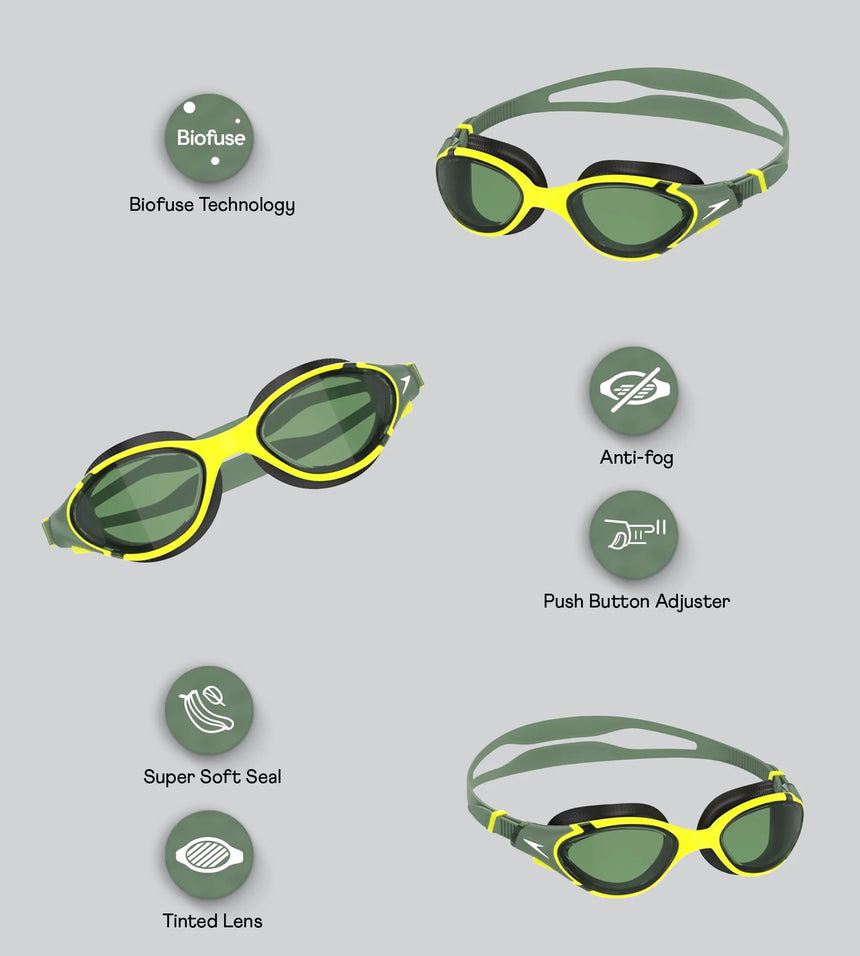 Unisex Adult Biofuse 2.0 Anti Fog Coated Swim Goggles For Men and Women - Black & Glacier Grey