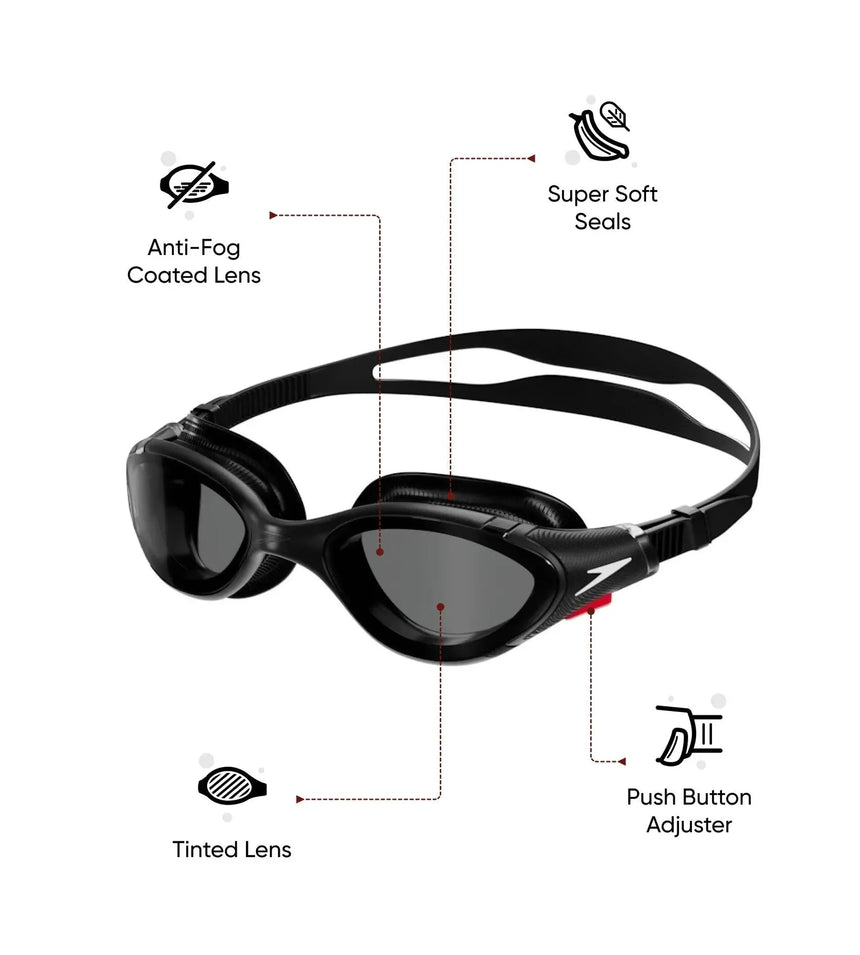 Unisex Adult Biofuse 2.0 Smoke-Lens Swim Goggles - Black & Smoke