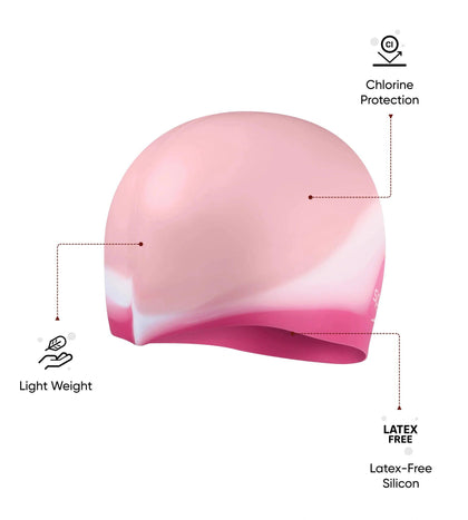 Unisex Kids Multi Colour Silicon Chlorine Resistant Swim Cap For Boys and Girls - Pink