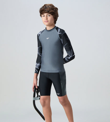 Boy's Endurabrite Printed Long Sleeve Suntop - Grey Lead & White