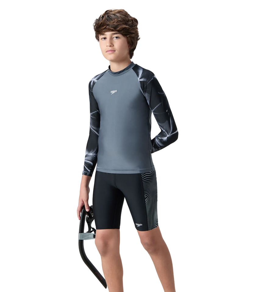 Boy's Endurabrite Printed Long Sleeve Suntop - Grey Lead & White