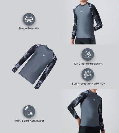 Boy's Endurabrite Printed Long Sleeve Suntop - Grey Lead & White