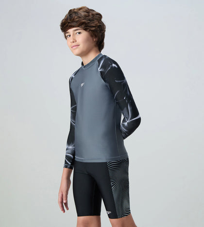 Boy's Endurabrite Printed Long Sleeve Suntop - Grey Lead & White