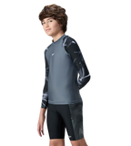 Boy's Endurabrite Printed Long Sleeve Suntop - Grey Lead & White