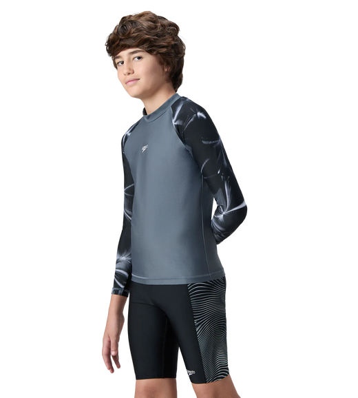 Boy's Endurabrite Printed Long Sleeve Suntop - Grey Lead & White