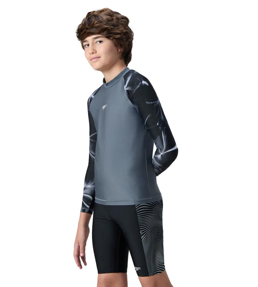 Boy's Endurabrite Printed Long Sleeve Suntop - Grey Lead & White
