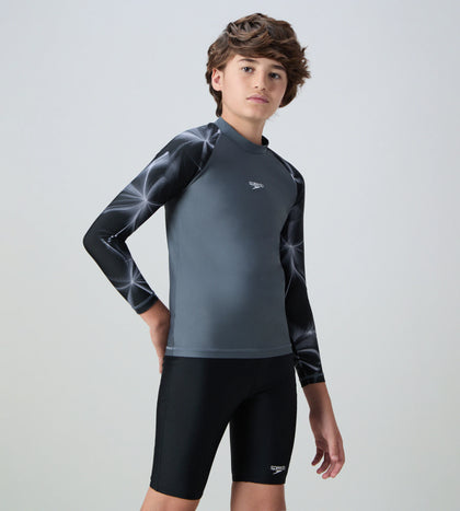 Boy's Endurabrite Printed Long Sleeve Suntop - Grey Lead & White