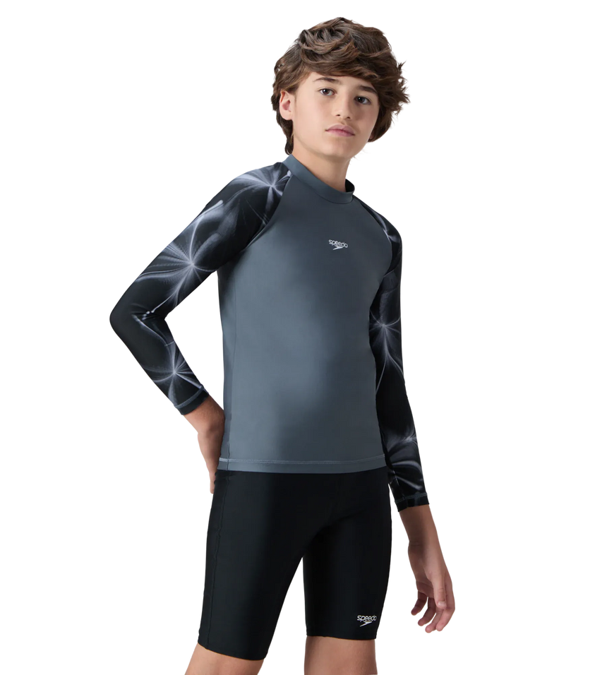 Boy's Endurabrite Printed Long Sleeve Suntop - Grey Lead & White
