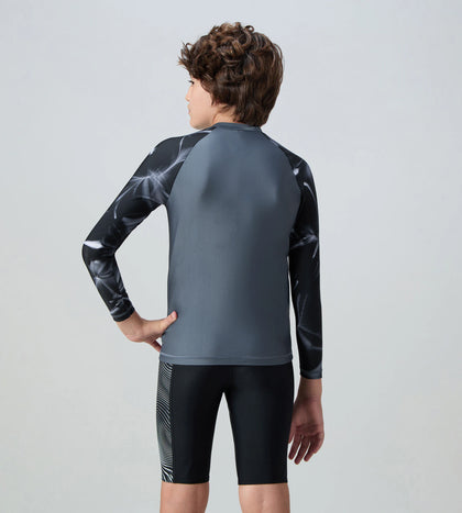 Boy's Endurabrite Printed Long Sleeve Suntop - Grey Lead & White