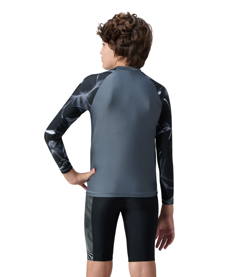 Boy's Endurabrite Printed Long Sleeve Suntop - Grey Lead & White