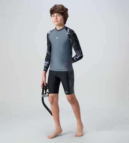 Boy's Endurabrite Printed Long Sleeve Suntop - Grey Lead & White