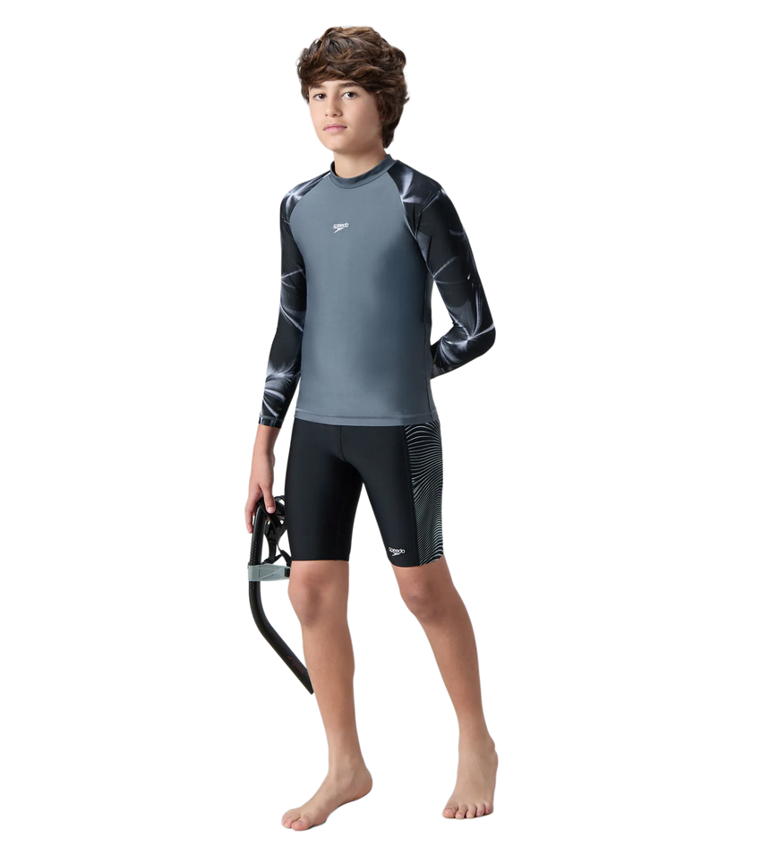 Boy's Endurabrite Printed Long Sleeve Suntop - Grey Lead & White