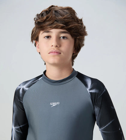 Boy's Endurabrite Printed Long Sleeve Suntop - Grey Lead & White
