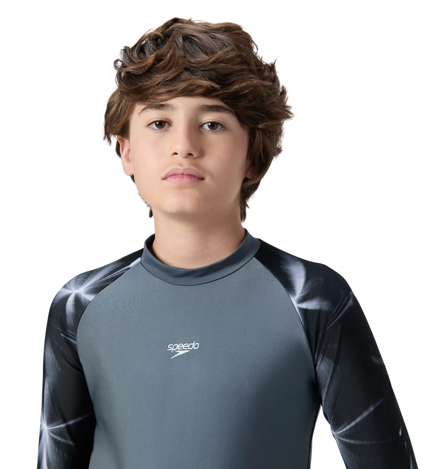 Boy's Endurabrite Printed Long Sleeve Suntop - Grey Lead & White