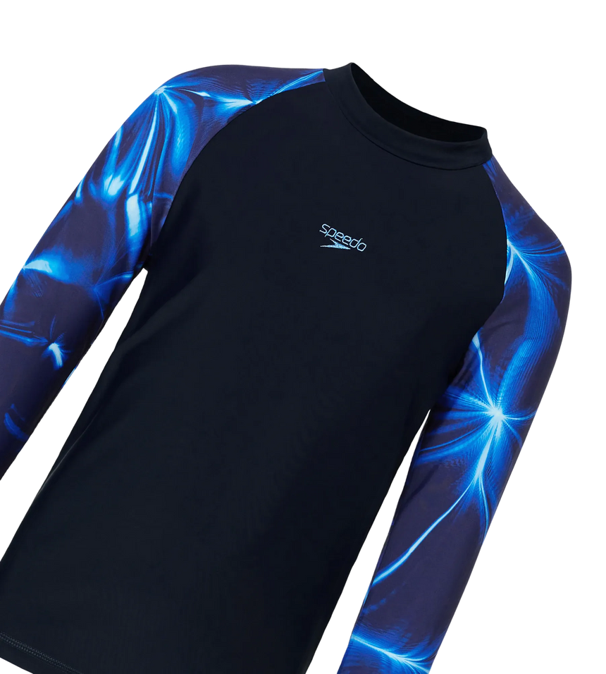 Boy's Endurance10 Printed Long Sleeve Suntop - True Navy & Periwinkle Blue