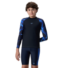 Boy's Endurance10 Printed Long Sleeve Suntop - True Navy & Periwinkle Blue