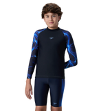 Boy's Endurance10 Printed Long Sleeve Suntop - True Navy & Periwinkle Blue