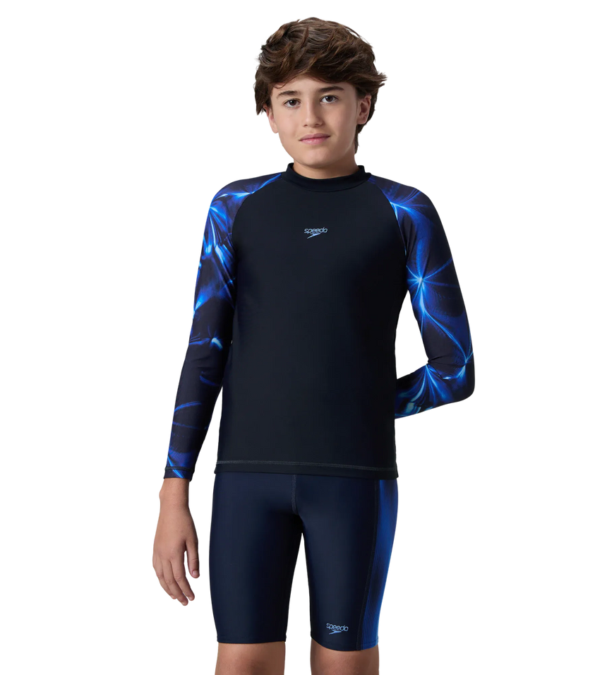 Boy's Endurance10 Printed Long Sleeve Suntop - True Navy & Periwinkle Blue